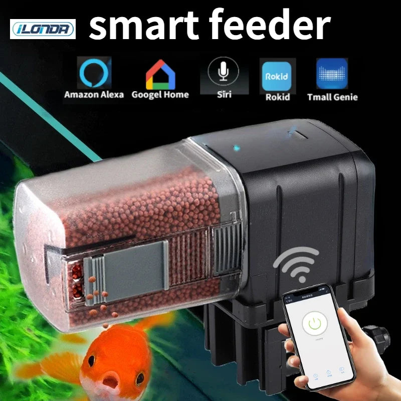 Ilonda WiFi Black Alimentador automático de aquário para peixes