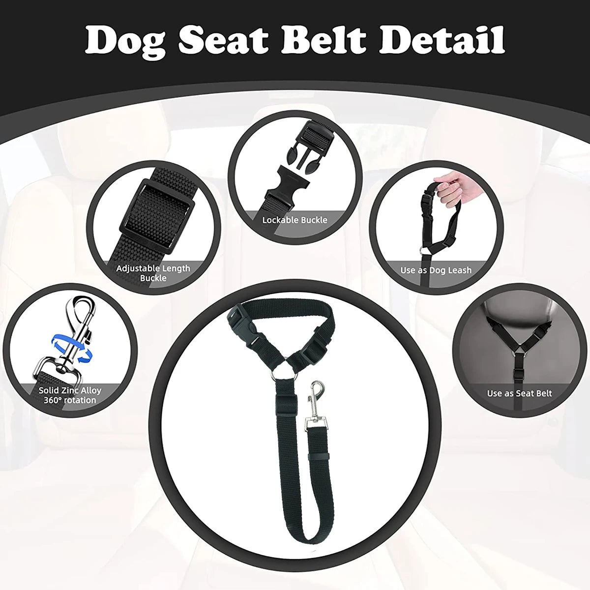 Seat belt, headrest for Dog or Cat