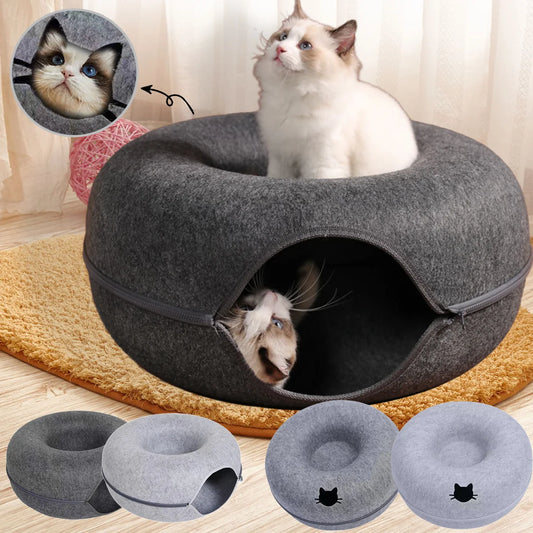 Cama de donut em feltro para gatos